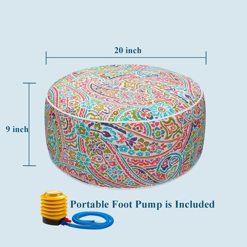 FUNHOME Inflatable Stool Ottoman Footrest with Handle, All Weather Footrest Seat with Foot Pump D20 xH9, Water Repellent Footstool Pouf for Home Patio Garden and Camping Use-Melora Paisley - Image 3